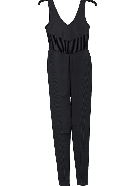 Harmony And Balance Pants - Sleek Black V-Neck Sleeveless Jumpsuit with Ribbed Waist